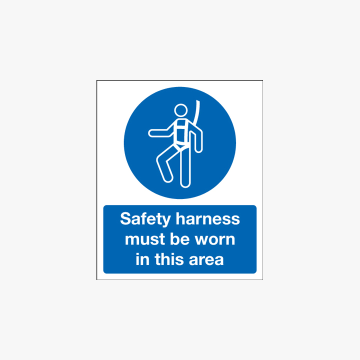 150x125mm Safety Harness Must Be Worn In Plastic Signs