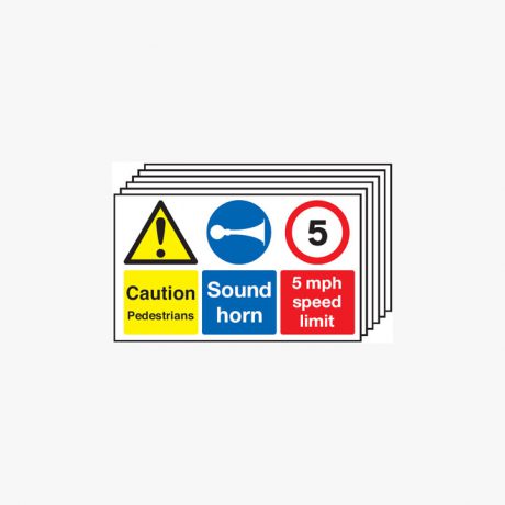 300x500mm Caution Pedestrians Sound Horn Multipack 6 Self Adhesive Plastic Signs