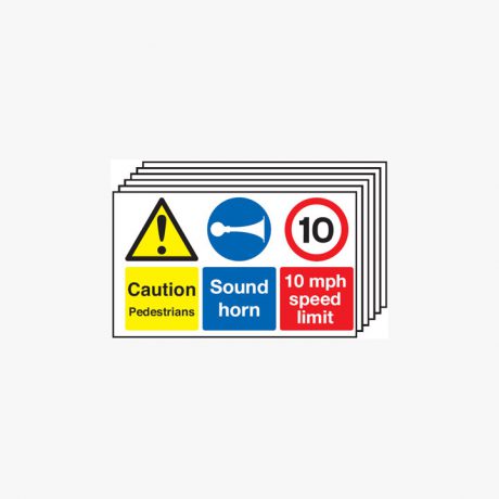 300x500mm Caution Pedestrians Sound Horn Multipack 6 Self Adhesive Signs