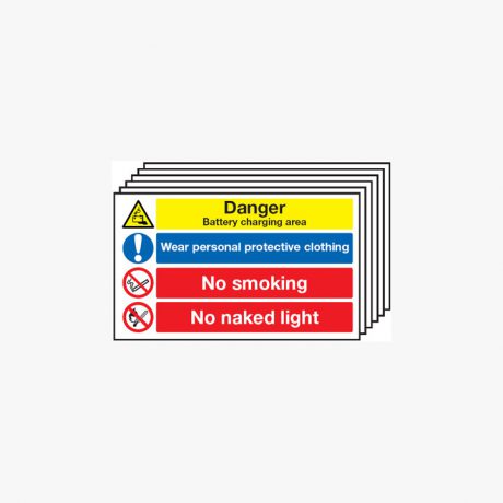 300x500mm Danger Battery Charging Area Multipack 6 Self Adhesive Plastic Signs