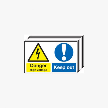 300x500mm Danger High Voltage Keep Out Multipack 6 Self Adhesive Plastic Signs
