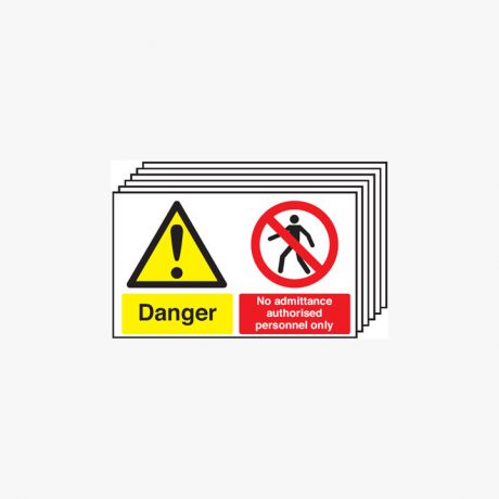 300x500mm Danger No Admittance Authorised Multipack 6 Self Adhesive Plastic Signs