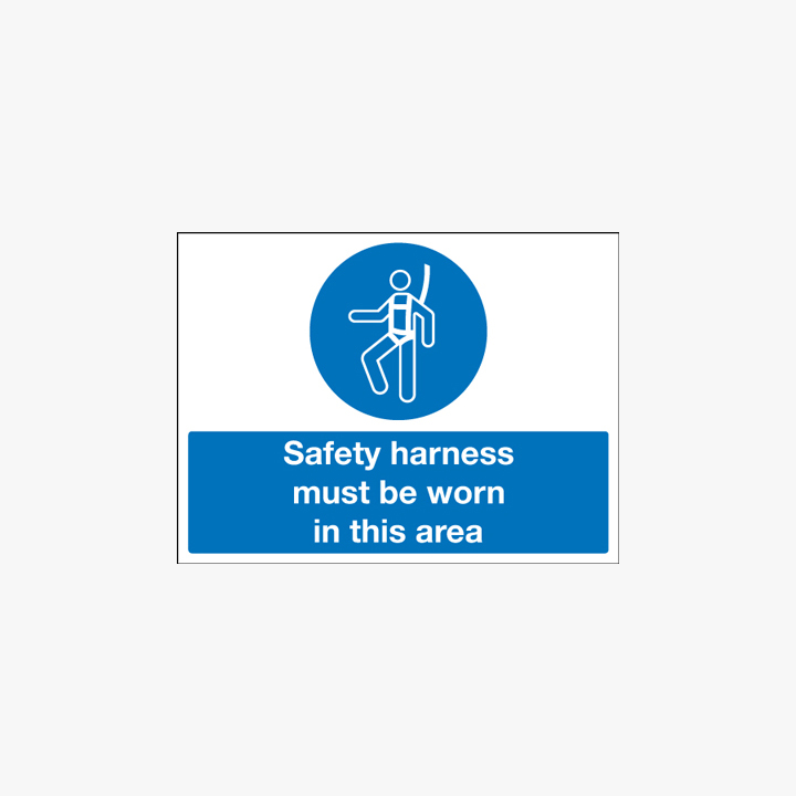 450x600mm Safety Harness Must Be Worn In Self Adhesive Plastic Signs