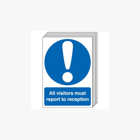 A4 All Visitors Must Report To Reception Multipack 6 Self Adhesive Plastic Signs