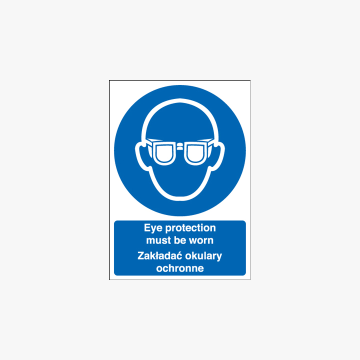 A3 Eye Protection Must Be Worn (Polish) Self Adhesive Plastic Signs