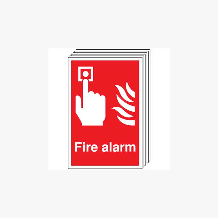 A4 Fire Alarm Multipack 6 Self Adhesive Plastic Signs