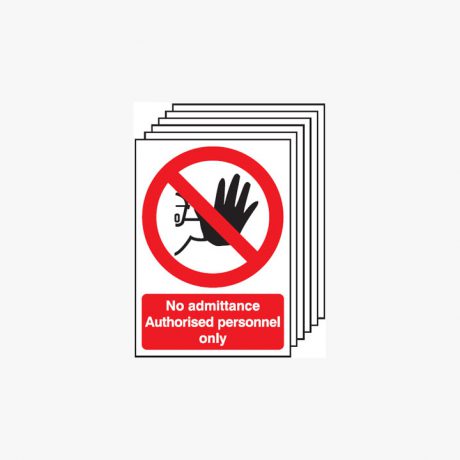 A4 No Admittance Authorised Personnel Multipack 6 Self Adhesive Plastic Signs