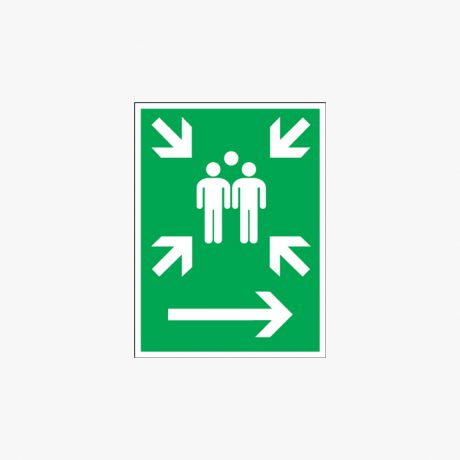 Arrow Right Large Assembly Point Signs Self Adhesive Plastic 300x400mm