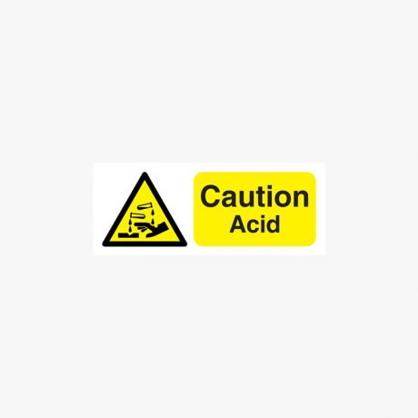 Caution Acid Self Adhesive Signs 250mm x 100mm