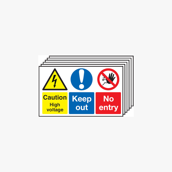Caution High Voltage Keep Out Multipack 6 Self Adhesive Plastic 300x500mm Signs
