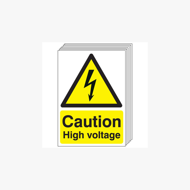 Caution High Voltage Multipack 6 Self Adhesive Plastic A4 Signs