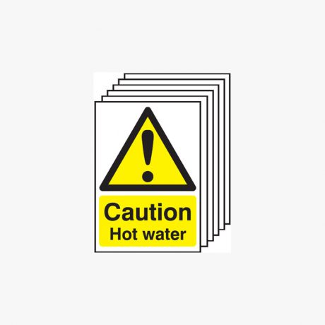 Caution Hot Water Multipack 6 Self Adhesive Plastic A4 Signs