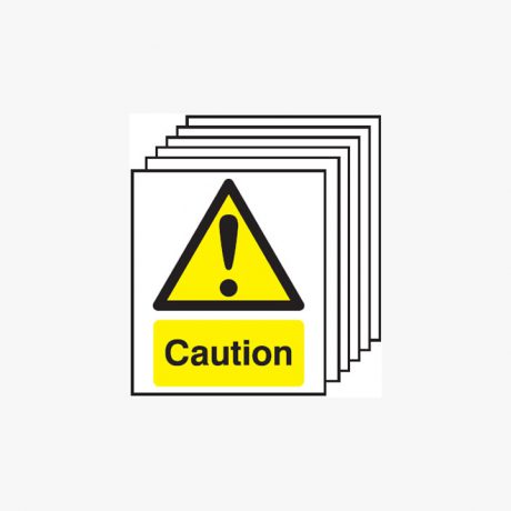 Caution Multipack 6 Self Adhesive Plastic A4 Signs