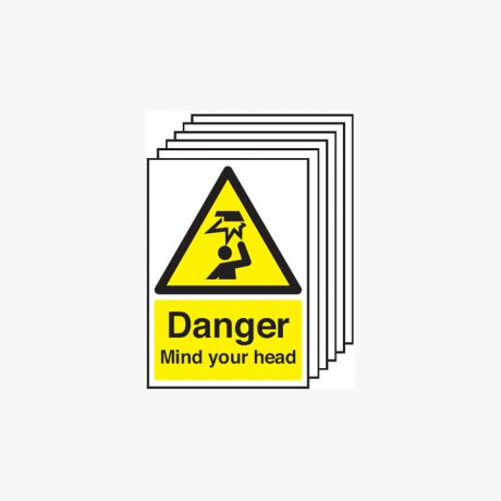 Danger Mind Your Head Multipack 6 Self Adhesive Plastic A4 Signs