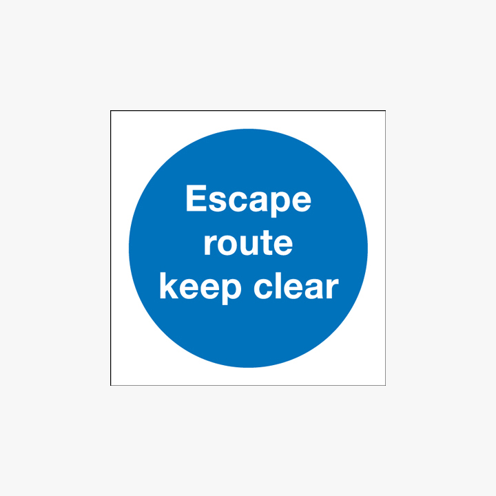 Escape Route Keep Clear Self Adhesive Plastic 150x150mm Signs