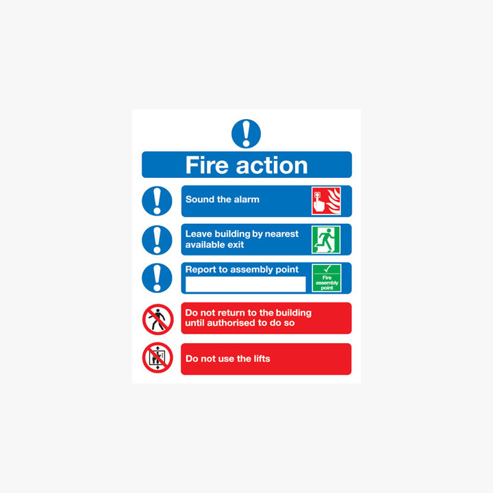 Fire Action (Symbolised) Self Adhesive Plastic 250x300mm Signs