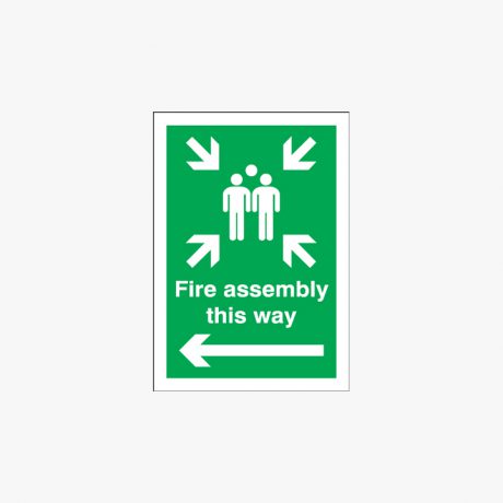Fire Assembly This Way Arrow Left Signs Night-Glow Luminescent Self Adhesive Plastic A1