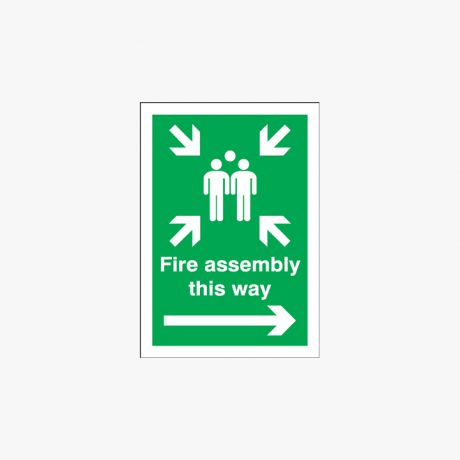 Fire Assembly This Way Arrow Right Signs Self Adhesive Plastic A1