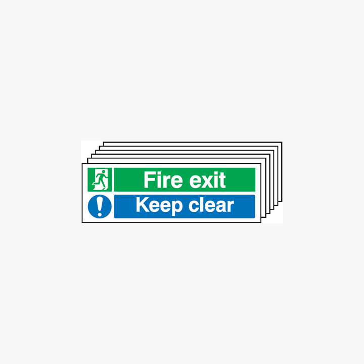 Fire Exit Keep Clear Self Adhesive Plastic Signs 600 mm x 300 mm