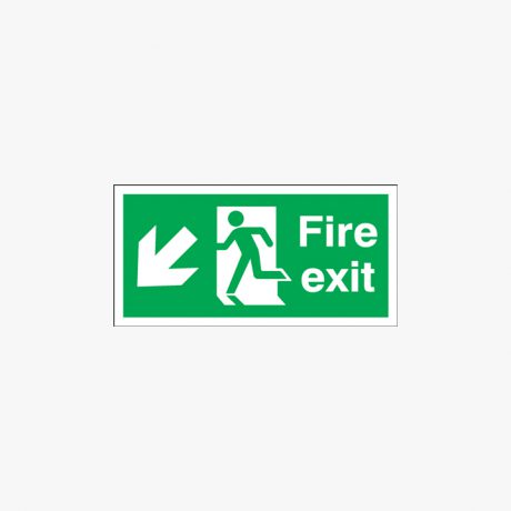 Fire Exit Run Man Arrow Down Left Self Adhesive 300x150mm Signs