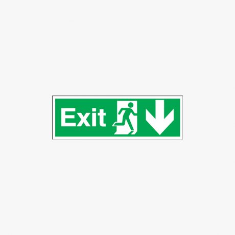 Exit Running Man Arrow Down Self Adhesive Plastic 450x150mm Signs