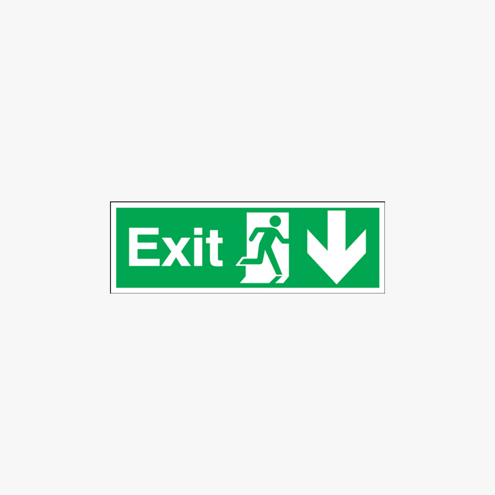 Exit Running Man Arrow Down Self Adhesive Plastic 450x150mm Signs