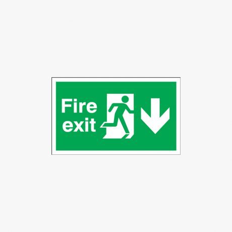 Fire Exit Running Man Arrow Down Self Adhesive Plastic 900x300mm Signs