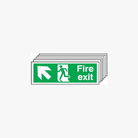 Fire Exit Running Man Arrow Up Left Multipack 6 Self Adhesive Plastic 600x300mm Signs