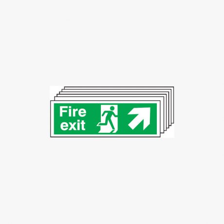 Fire Exit Running Man Arrow Up Right Multipack 6 Self Adhesive Plastic 600x300mm Signs