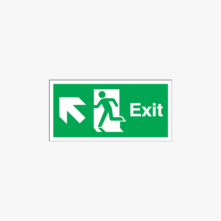 Exit Arrow Diagonal Left Up Self Adhesive Plastic 450x150mm Signs