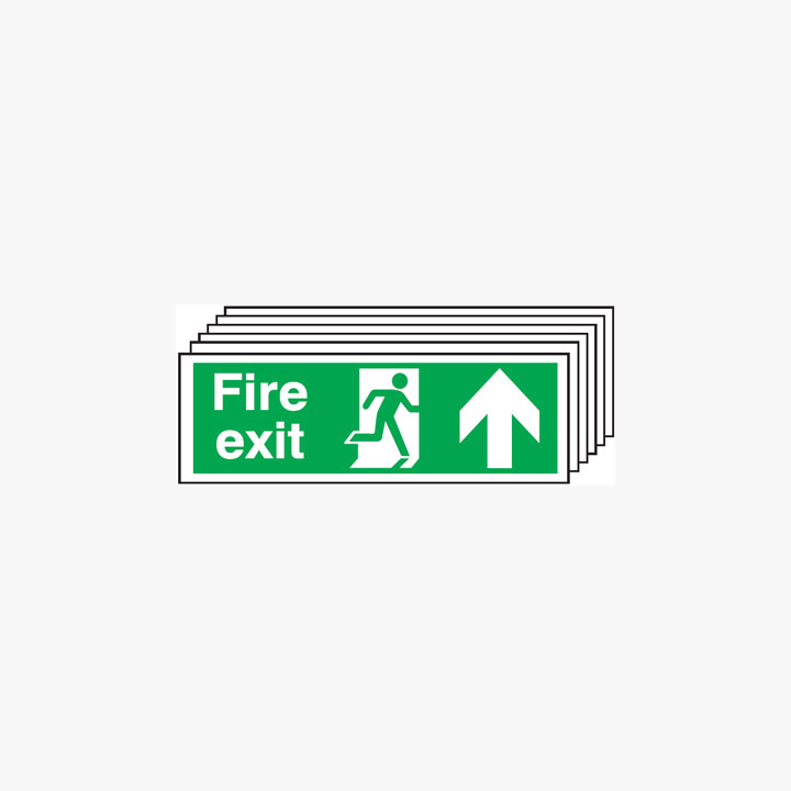 Fire Exit Running Man Arrow Up Multipack 6 Self Adhesive Plastic 600x300mm Signs
