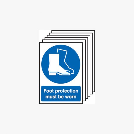 A4 Foot Protection Must Be Worn Multipack 6 Self Adhesive Plastic Signs