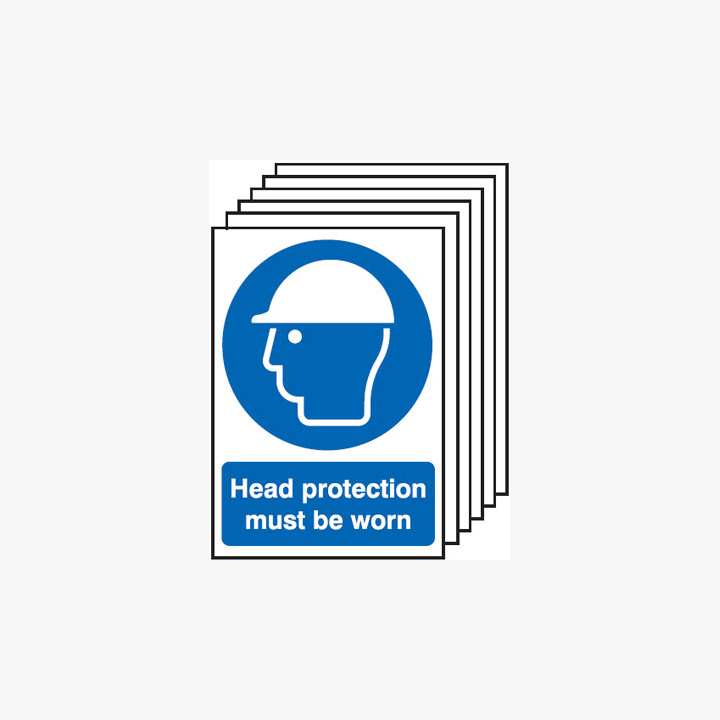 Head Protection Must Be Worn Multipack 6 Self Adhesive Plastic A4 Signs