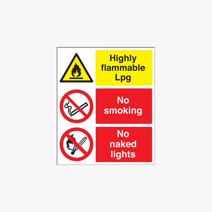 Highly Flammable Lpg No Smoking Self Adhesive Plastic 150x125mm Signs