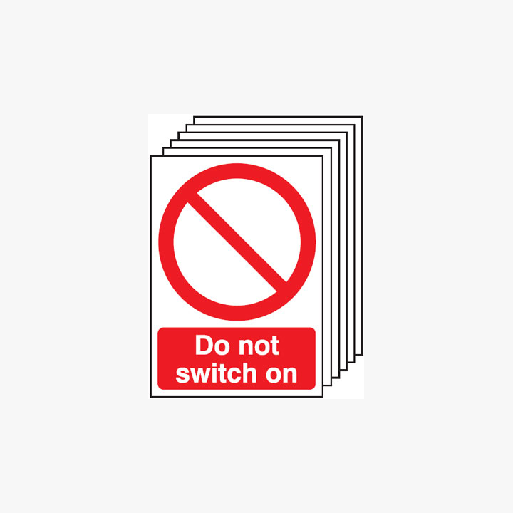 Multipack 6 Self Adhesive Plastic A4 Do Not Switch On Signs