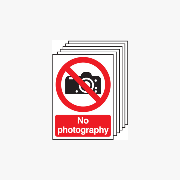 Multipack 6 Self Adhesive Plastic A4 No Photography Signs