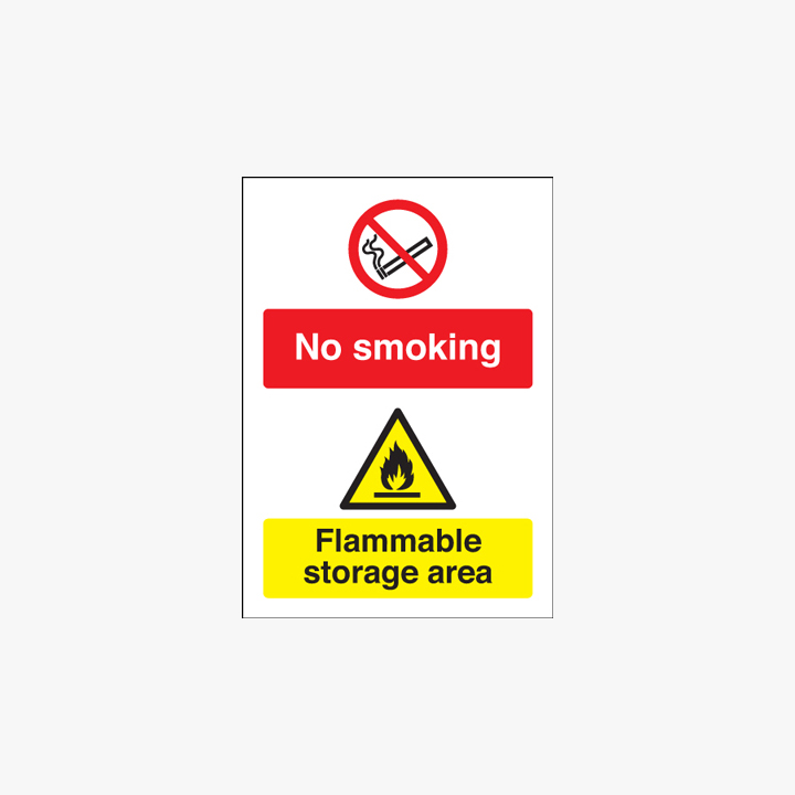 No Smoking Flammable Storage Area Self Adhesive Plastic 350x250mm Signs