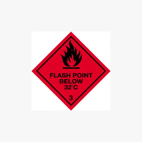 Self Adhesive 300x300mm Flash Point Below 32 Degrees Signs