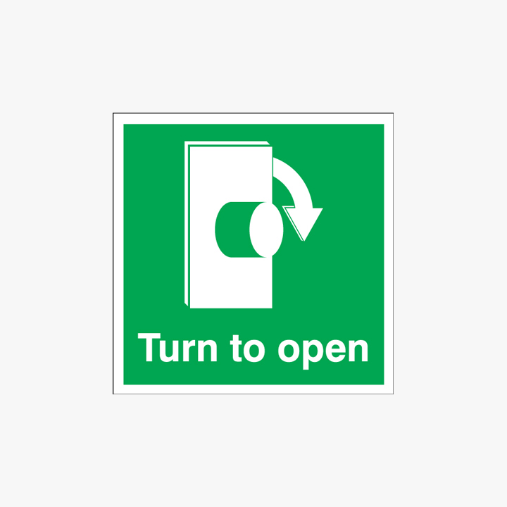 Turn To Open Clockwise Plastic 125x125mm Signs Safety Sign UK