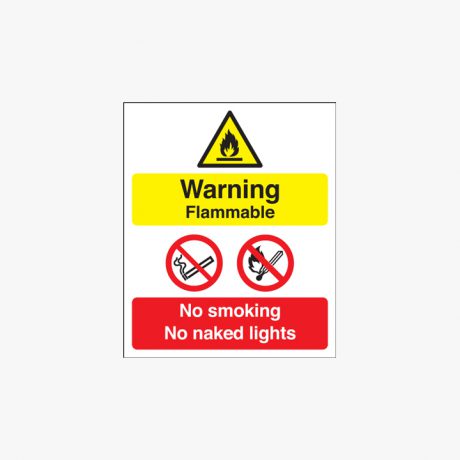 Warning Flammable No Smoking Naked Lights Self Adhesive Plastic 150x125 Signs