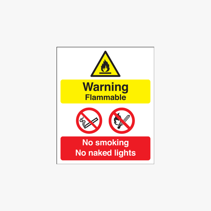 Warning Flammable No Smoking Naked Lights Self Adhesive Plastic 150x125 Signs