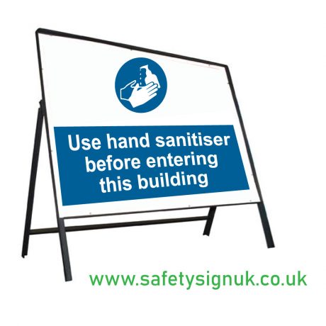 hand sanitiser in this building stanchion sign